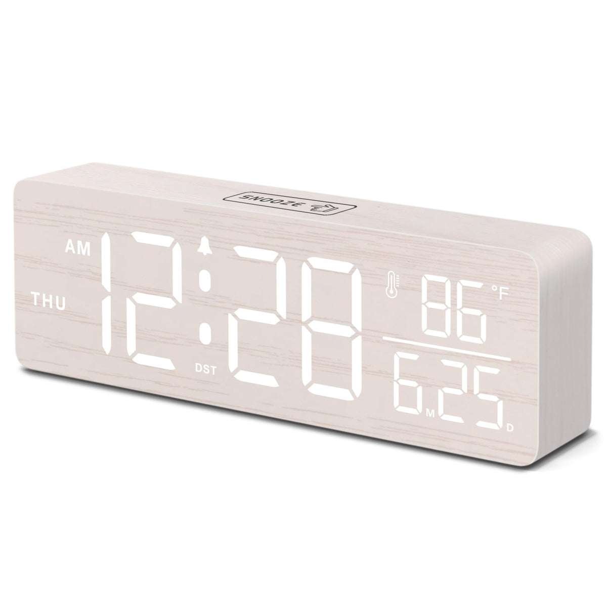 DreamSky Wooden Digital Alarm Clock with Date & Day of Week for Bedroom
