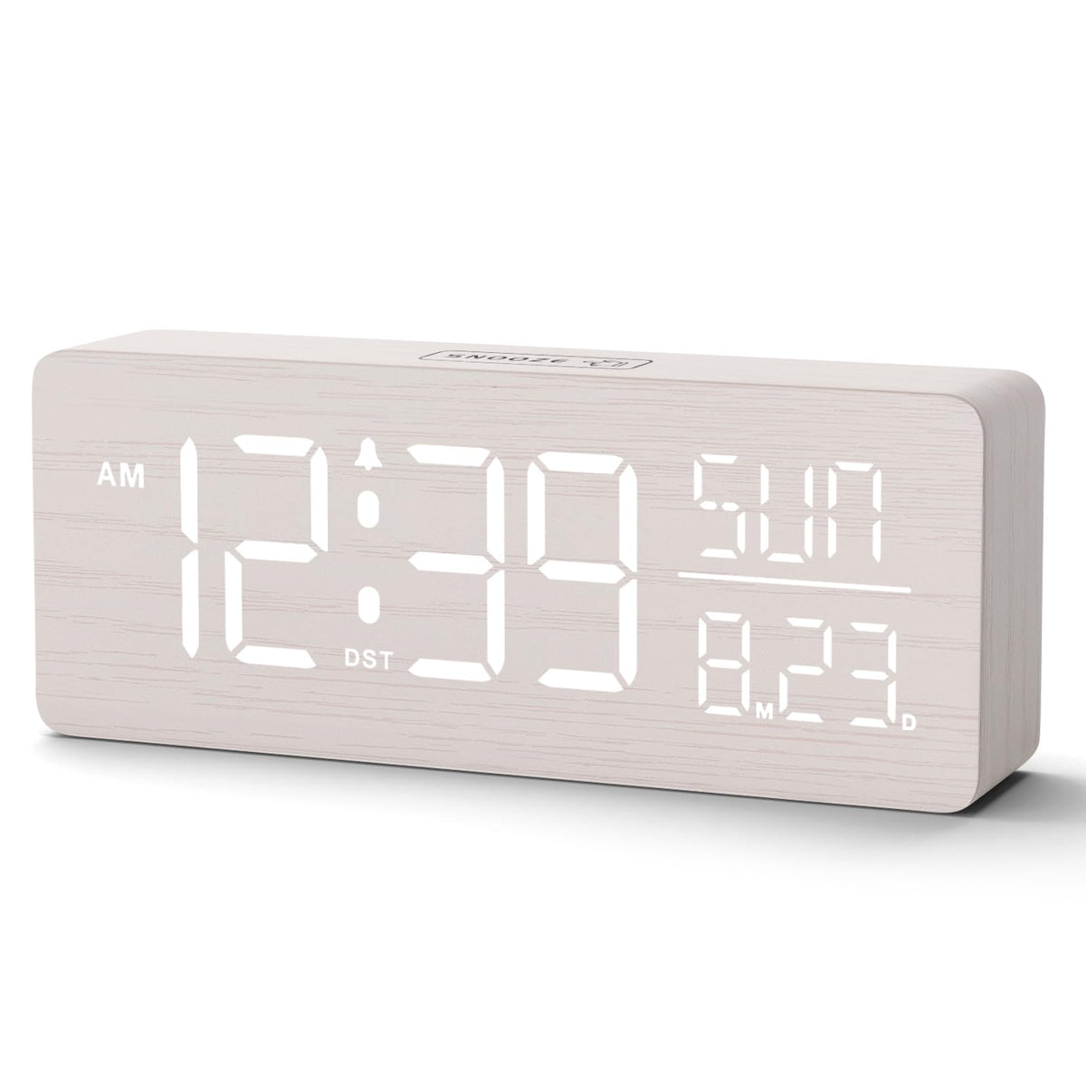 Peakeep Wooden Digital Alarm Clock Large Display, Textured Decoration