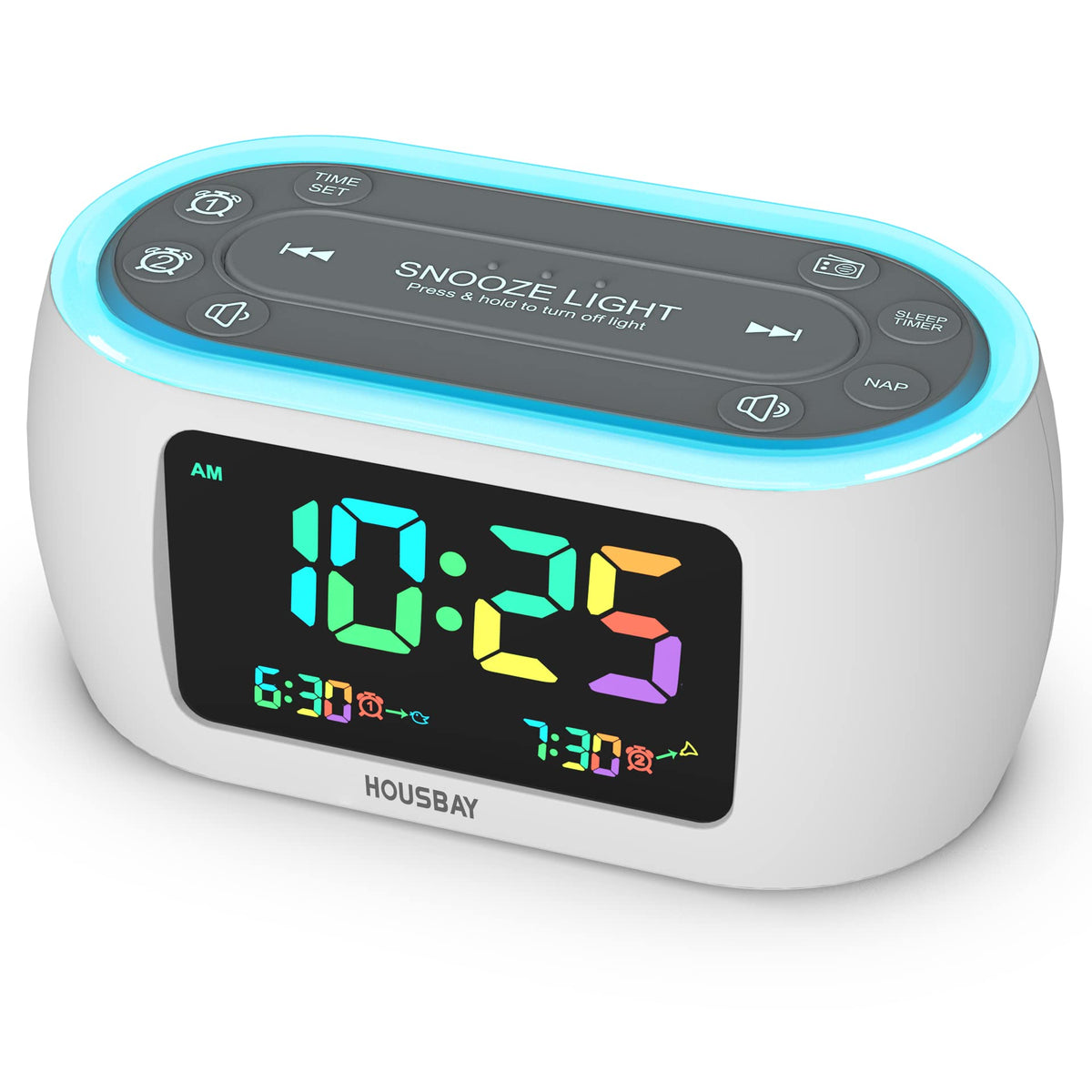 HOUSBAY Digital Alarm Clock Radio for Bedrooms with Night Light