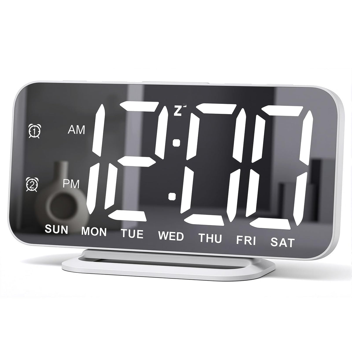 Slim LED Digital Alarm Clock, Mirror Surface for Makeup, with Diming, Large Display, Easy Setting, USB Ports, Modern Decor for Bedroom, Desk, Christmas, Birthday Idea Gift for Women, Sister, Mom, Pink