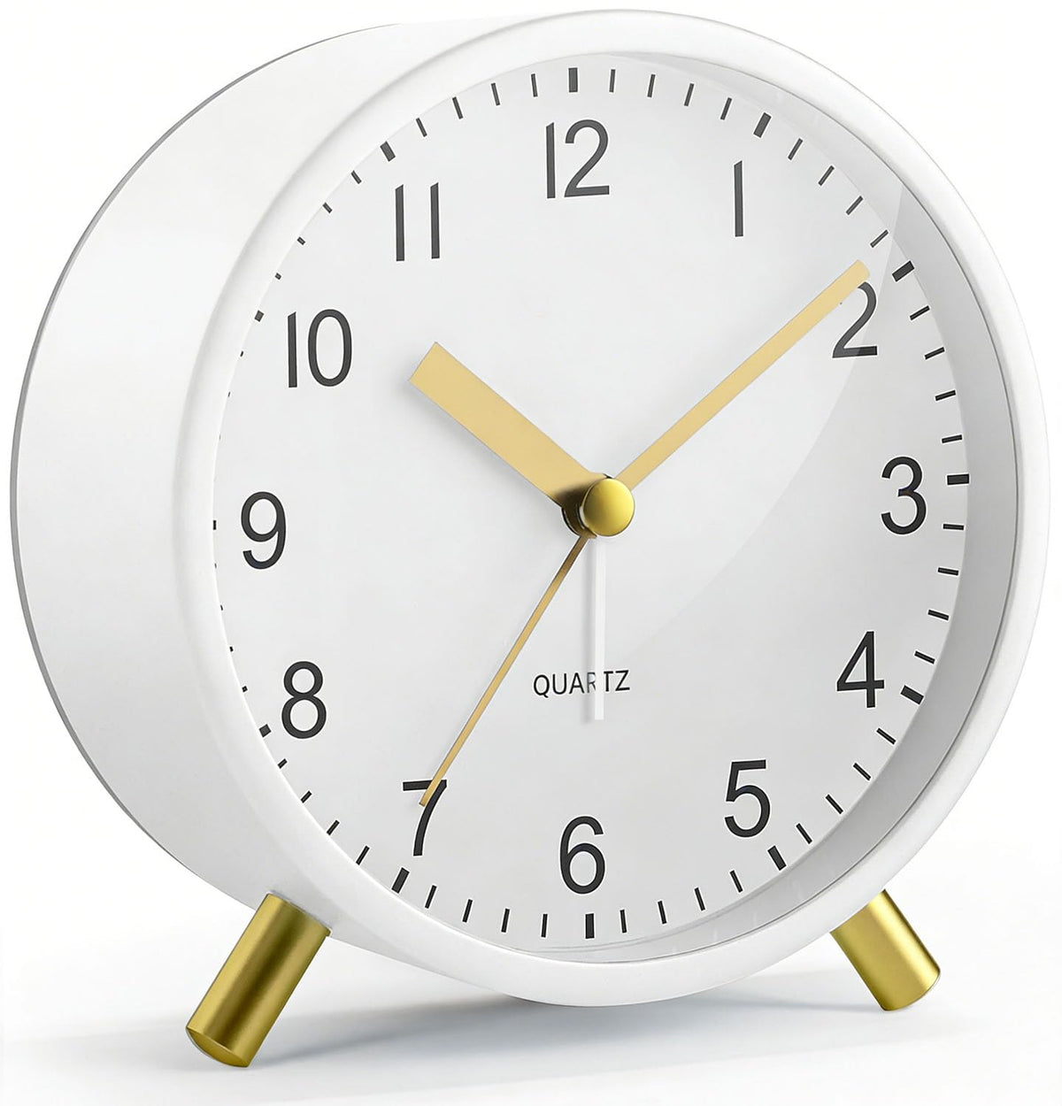 Analog Alarm Clock, Silent Non-Ticking with Night Light, Fashionable Round Metal Alarm Clock for Office, Battery Operated, Bedroom, Elderly, Adults, Children, Student Gifts
