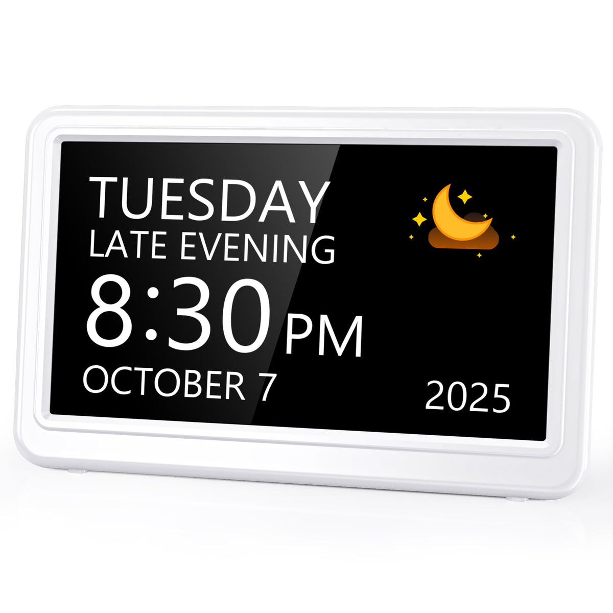 Raynic Date Clock, Digital Clock with 12 Themes, 20 Alarms, 20 Reminders, Semi-Automatic Dimming, 12/24 Hours, Auto DST Clock for Seniors Desktop, Office, Students (Black, 7 Inches)