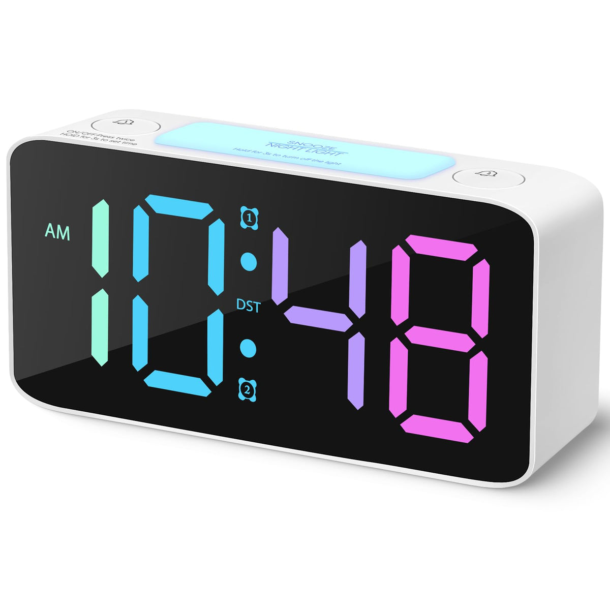 Cadmos 110dB Extra Loud Alarm Clock for Heavy Sleepers Adults, Digital Clock with 7 Color Night Light, RGB Display, Dual USB Charger, Small Clocks for Bedrooms, Kids, Teens (White+RGB)