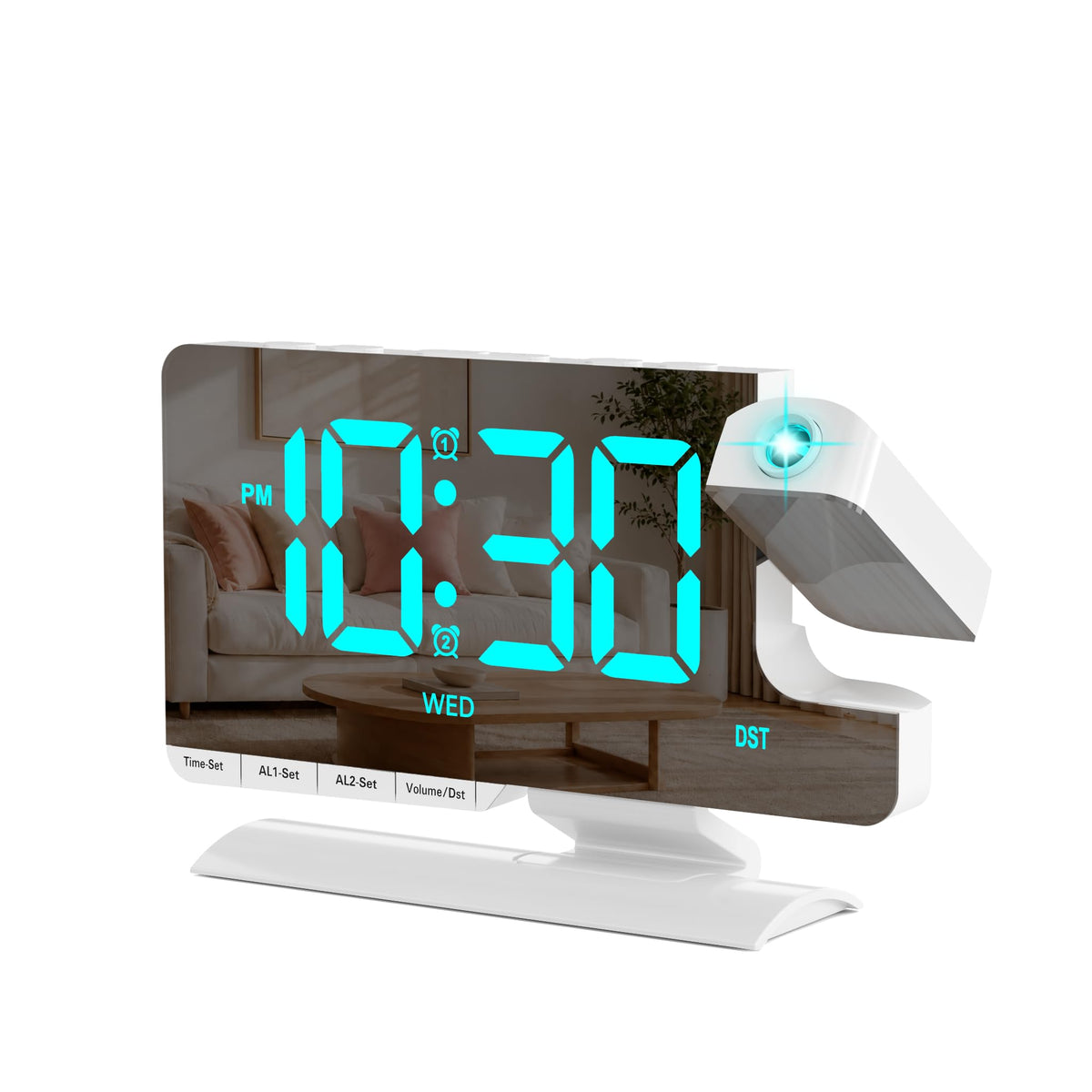 Projection Alarm Clock for Bedroom Ceiling White Mirror Digital Clock Teens