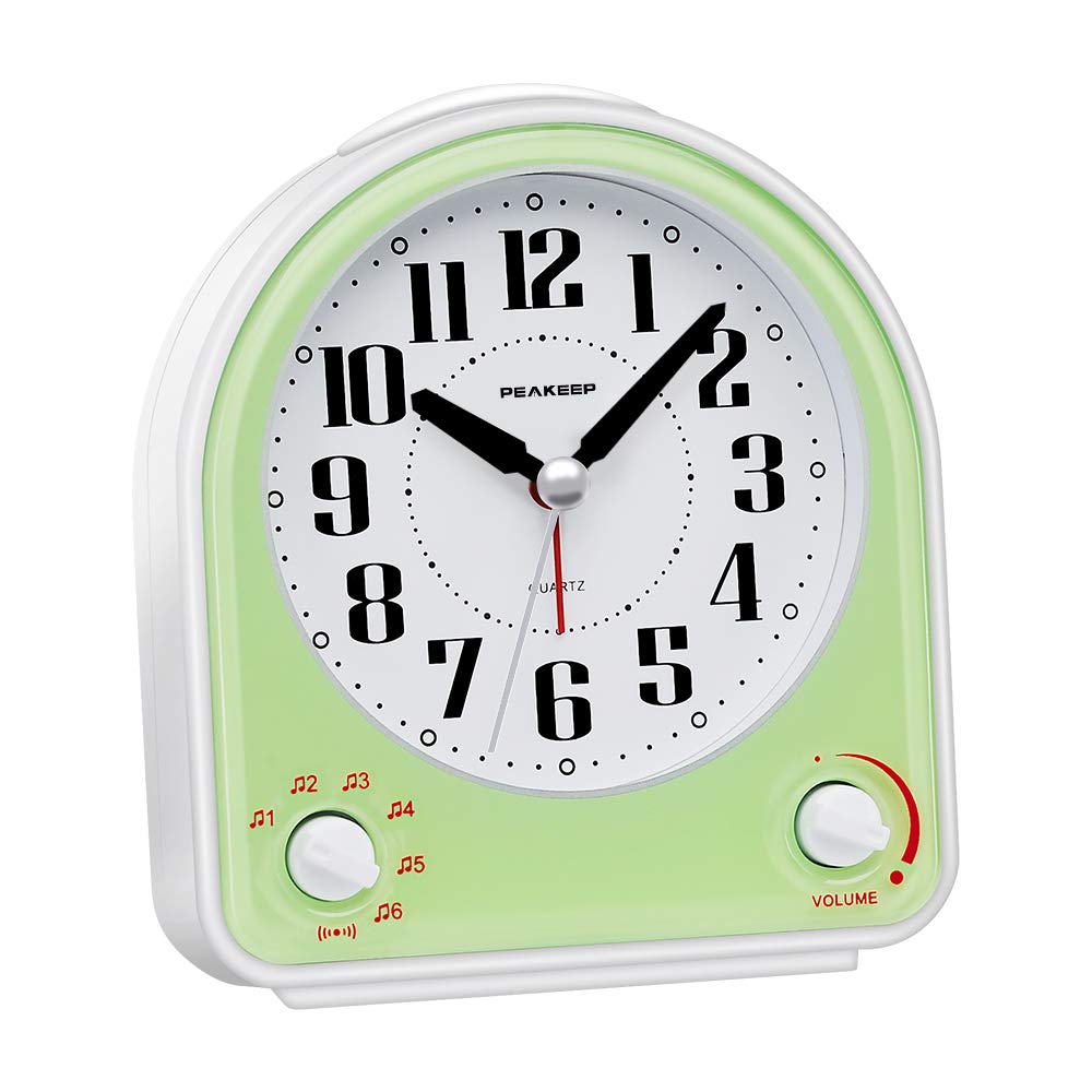 Peakeep Analog Alarm Clock Non-Ticking Silent, 7 Wake-up Sounds