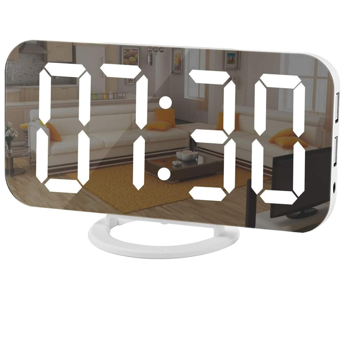 SZELAM Digital Alarm Clock,LED and Mirror Desk Clock Large Display,with Dual USB Charger Ports,3 Levels Brightness,12/24H,Modern Electronic Clock for Bedroom Home Living Room Office - Gold