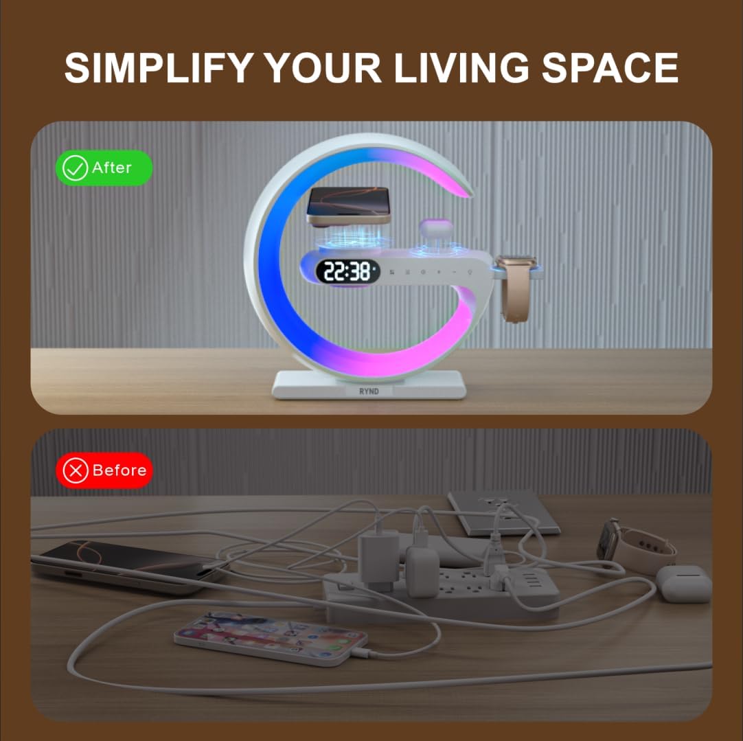 RYND 2026 Magnetic 5 in 1 Speaker Alarm Clock with Wireless Charger