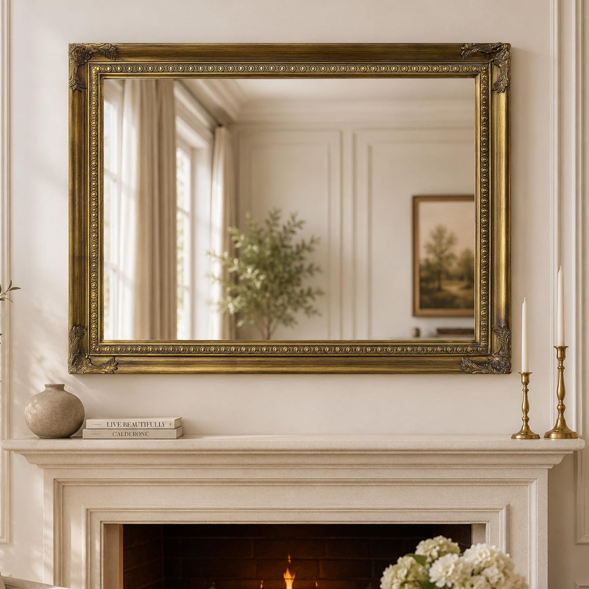 36x24 Large Baroque Wall Mirror for Entryway Fireplace Decor,Bronze Gold