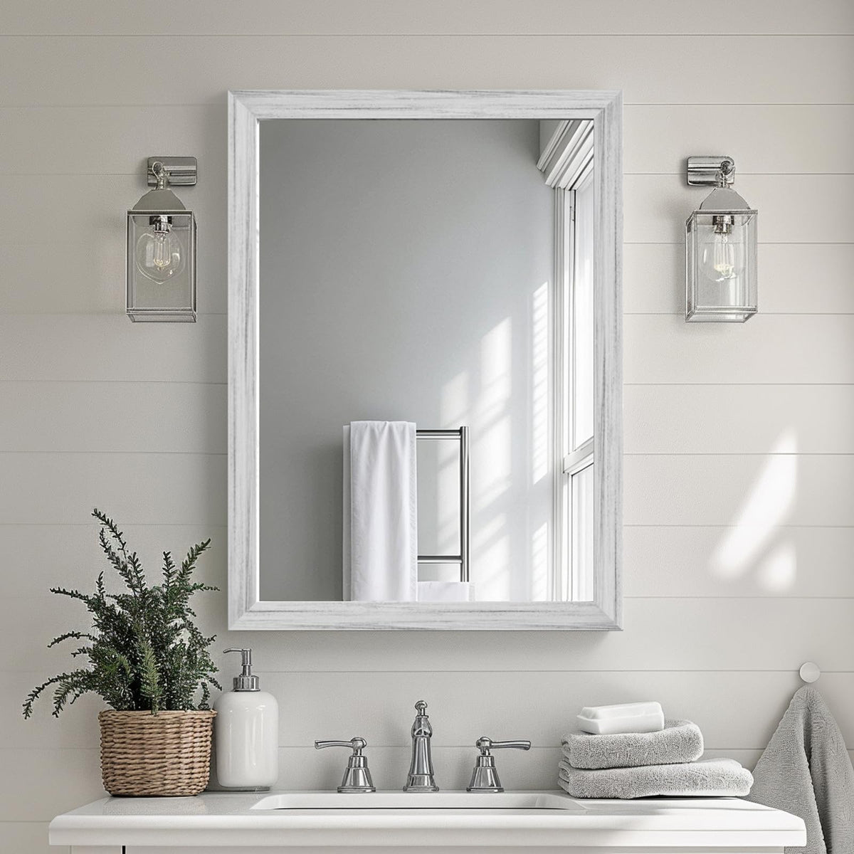 Oak Wood Effect Framed Wall Mirror, 22x30 Rectangle Mirror