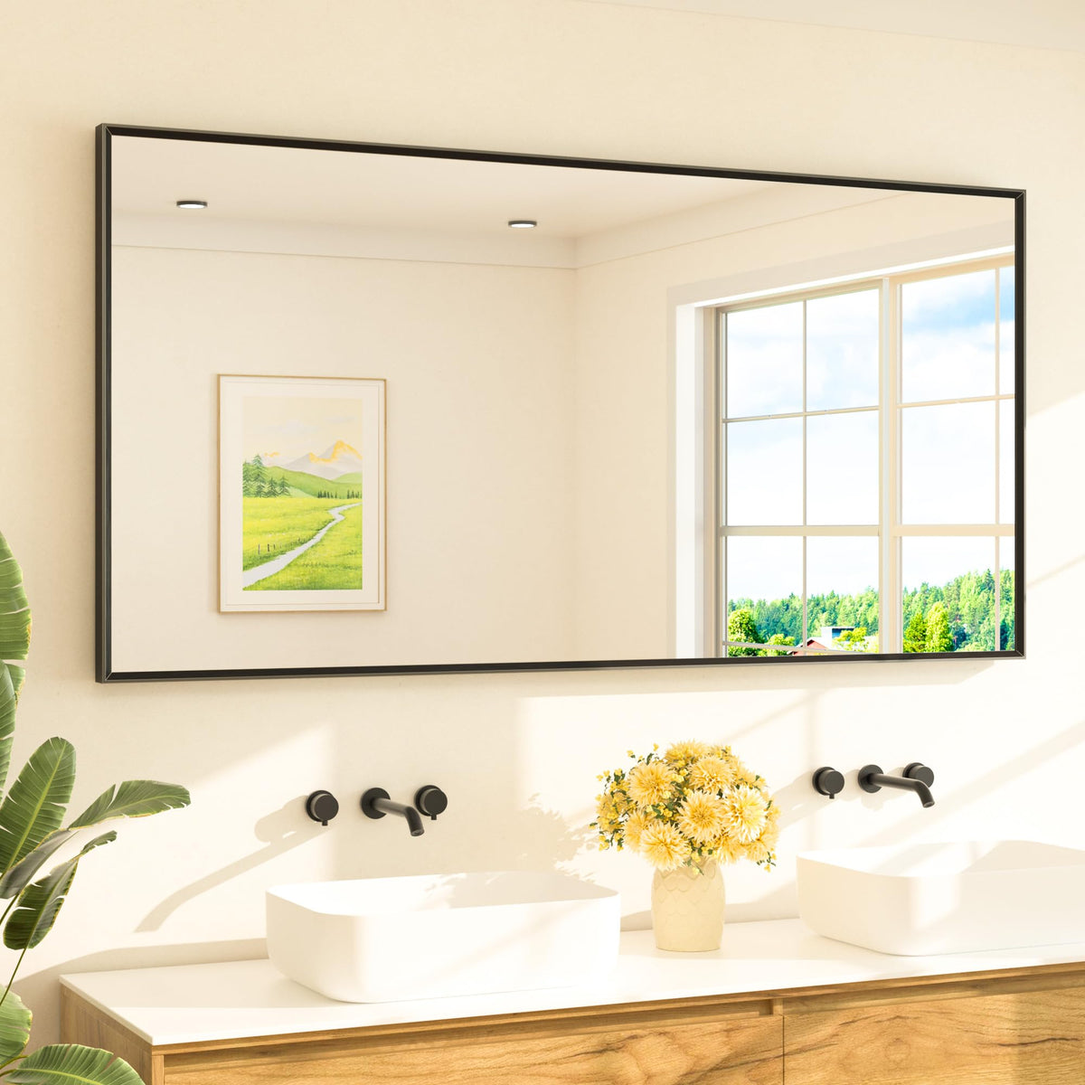 TETOTE Brushed Nickel Mirror for Bathroom Sink 24" x 36" Beveled Frame Brushed Nickel Vanity Rectangle Mirror for Bathroom Wall, Modern Farmhouse, Tempered Glass, Shatterproof, Stronger Frame