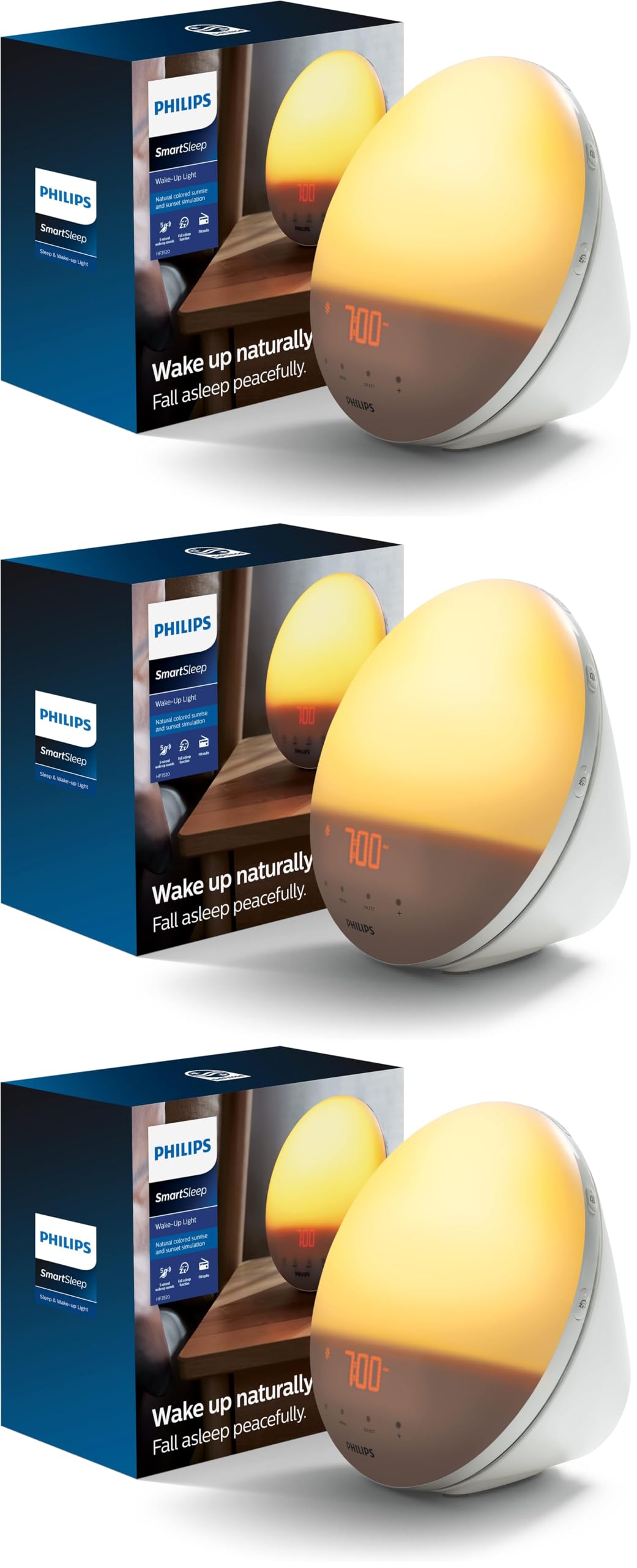 Philips SmartSleep Wake-up Light, Colored Sunrise and Sunset Simulation, 5 Natural Sounds, FM Radio & Reading Lamp, Tap Snooze, HF3520/60
