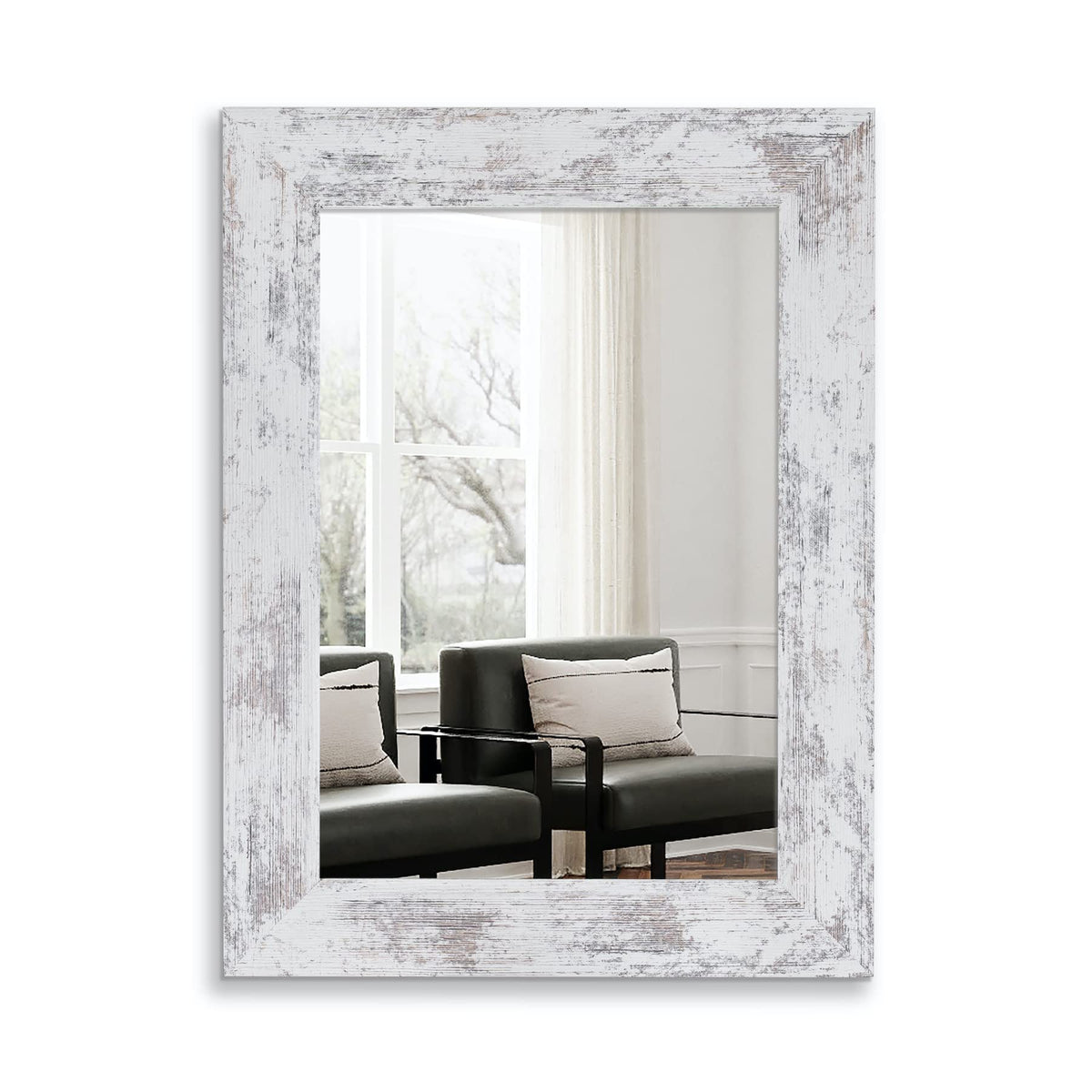 Syndra Black Wood Frame Bathroom Mirror, 30''x40'' Modern Vanity Mirror for Wall, Waterproof Slim Deep Frame, Rectangular HD Tempered Glass Mirror for Living Room, Bedroom, Entryway, Rustic, Farmhouse