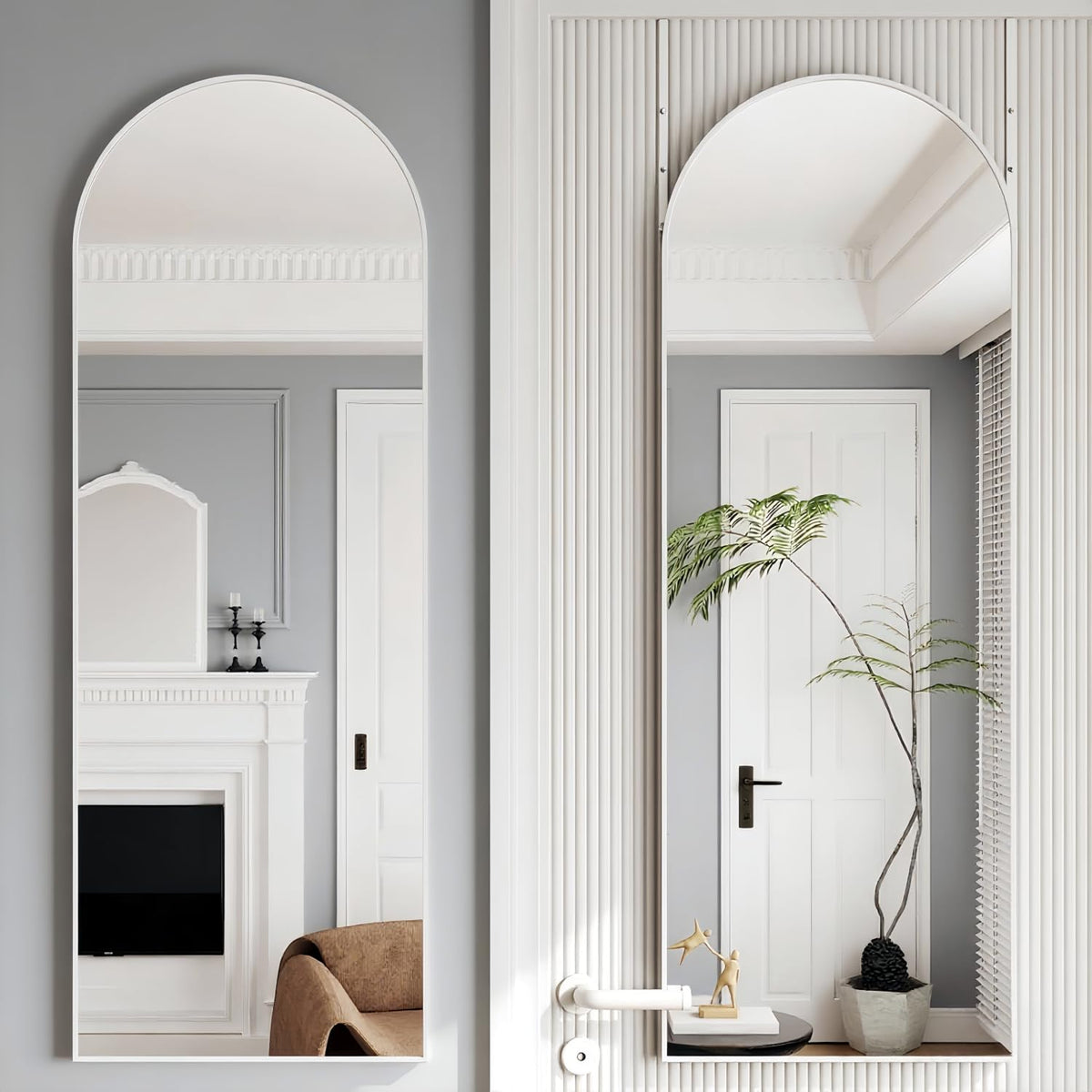 48"x 14" Arched Full Length Door Mirror, Full Body Mirror, Gold