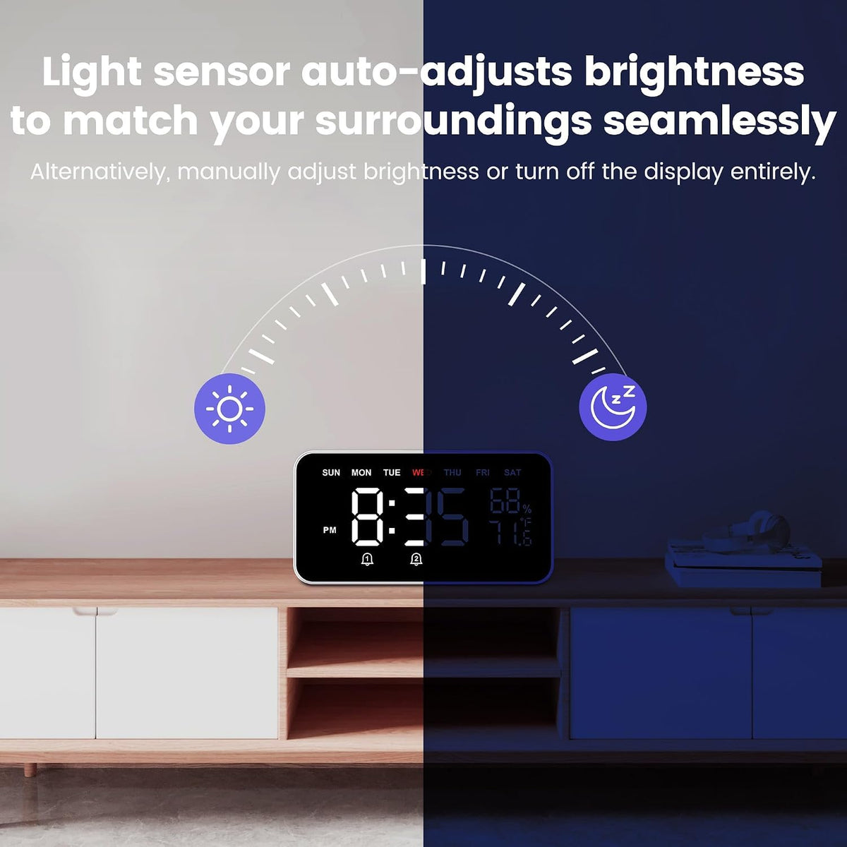 Dekala Bed Shaker Loud Alarm Clock for Heavy Sleepers Adults, Vibrating Dual Alarm Clocks for Bedrooms, Large Display Auto Dimmer,Temperature & Humidity Detect, 7-Day Programmable, Ideal Gift