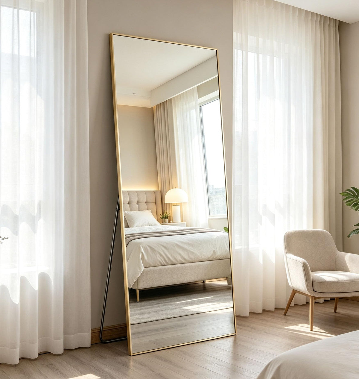 Sweetcrispy 64"x21" Arched Full Length Mirror, Full Body Mirror, Gold