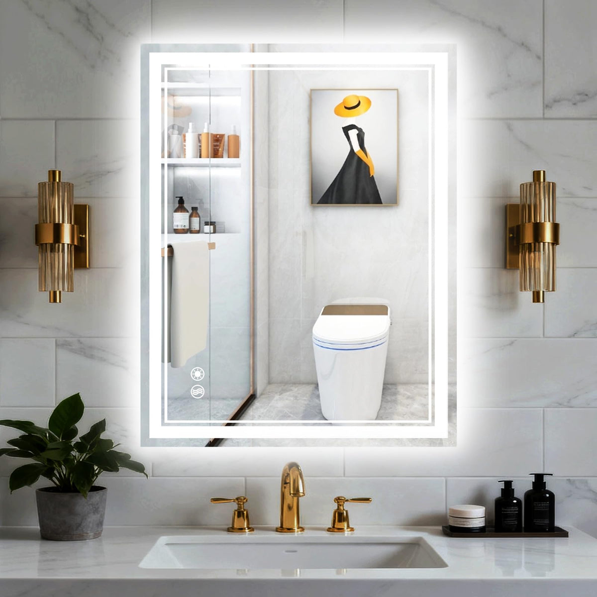 24" x 36" Bathroom Mirror with LED Lights, Anti-Fog, Dimmable 3 Colors