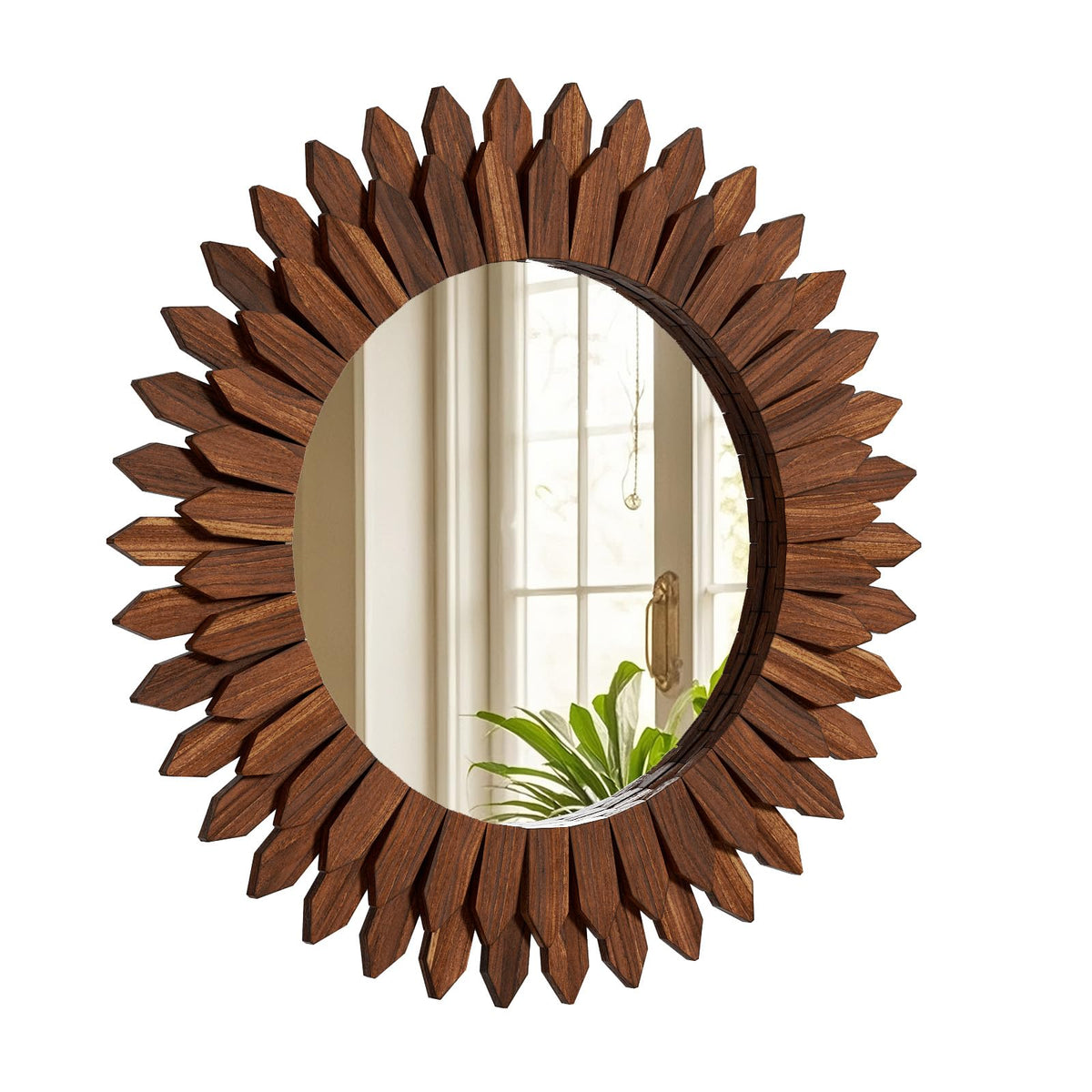24" Round Sunburst Wooden Mirror Boho Rustic Wall Decor
