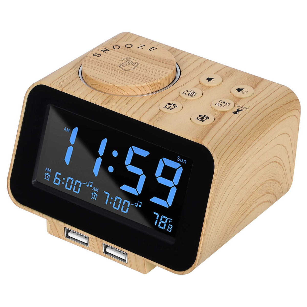 uscce Digital Dual Alarm Clock Radio for Bedrooms with 0-100% Dimmer