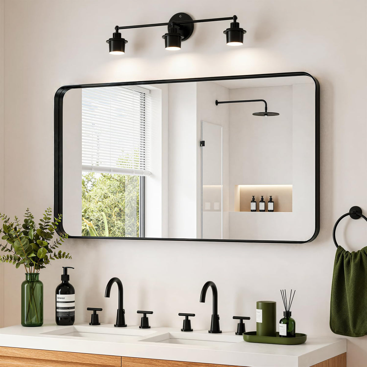 Koonmi 24x36 inch Black Bathroom Mirror for Over Sink