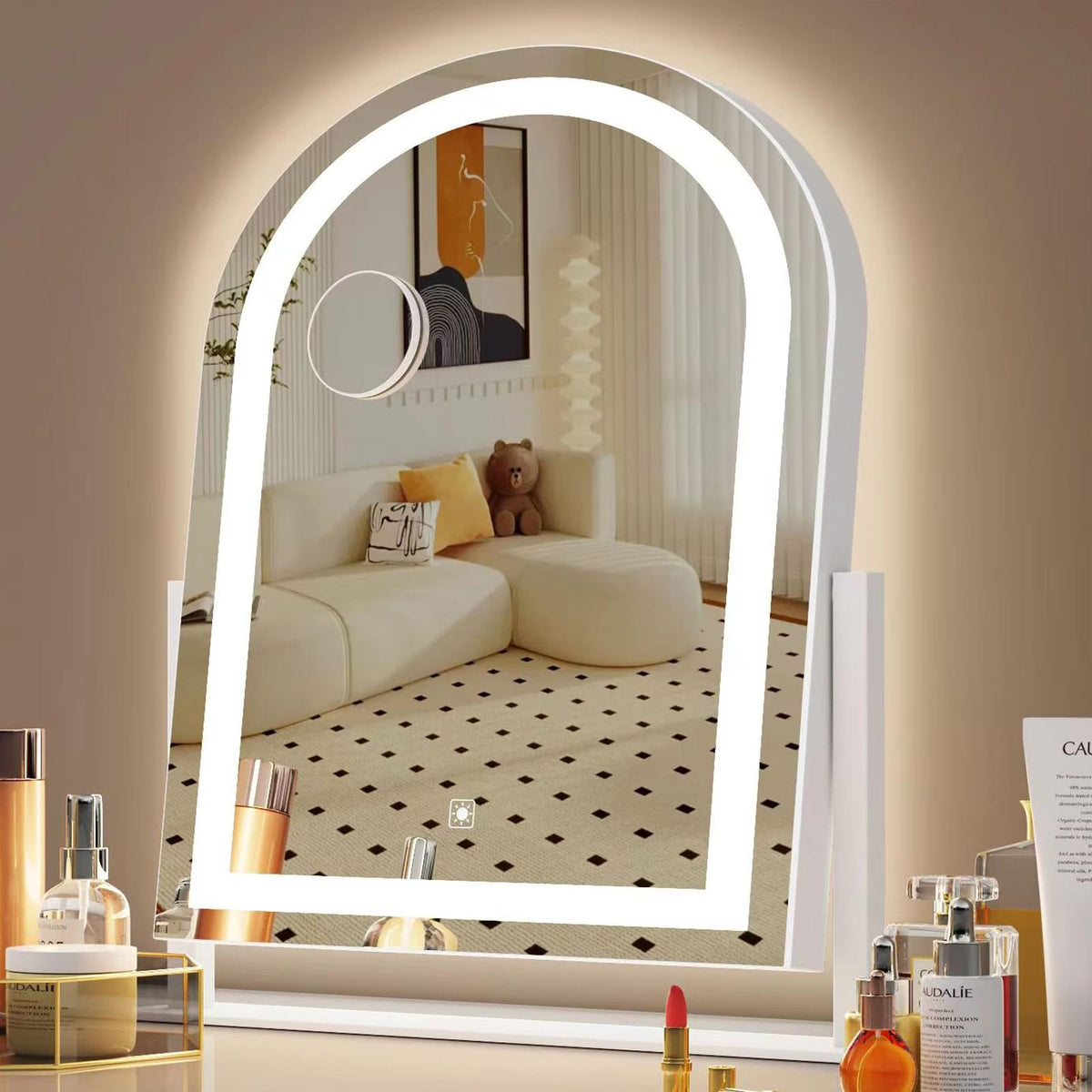 Gvnkvn Arched 17.2 in Lighted Makeup Mirror, 10X Magnifiers