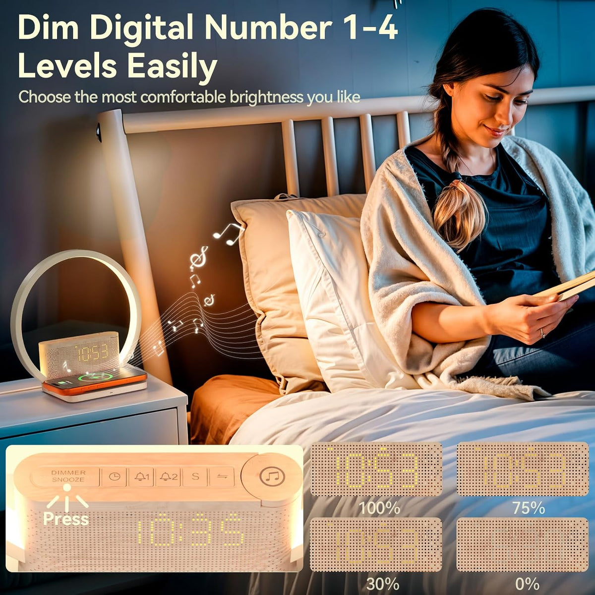 Vivilumens Sunrise Alarm Clock Wireless Charger, White Noise Sound Machine