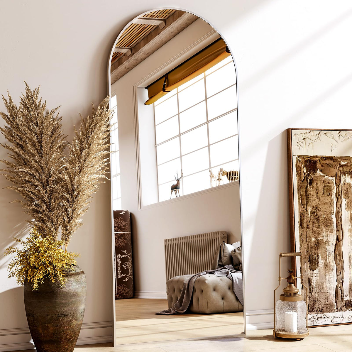 XRAMFY 56"x21" Black Arched Full Length Mirror Floor Mirrors with Stand