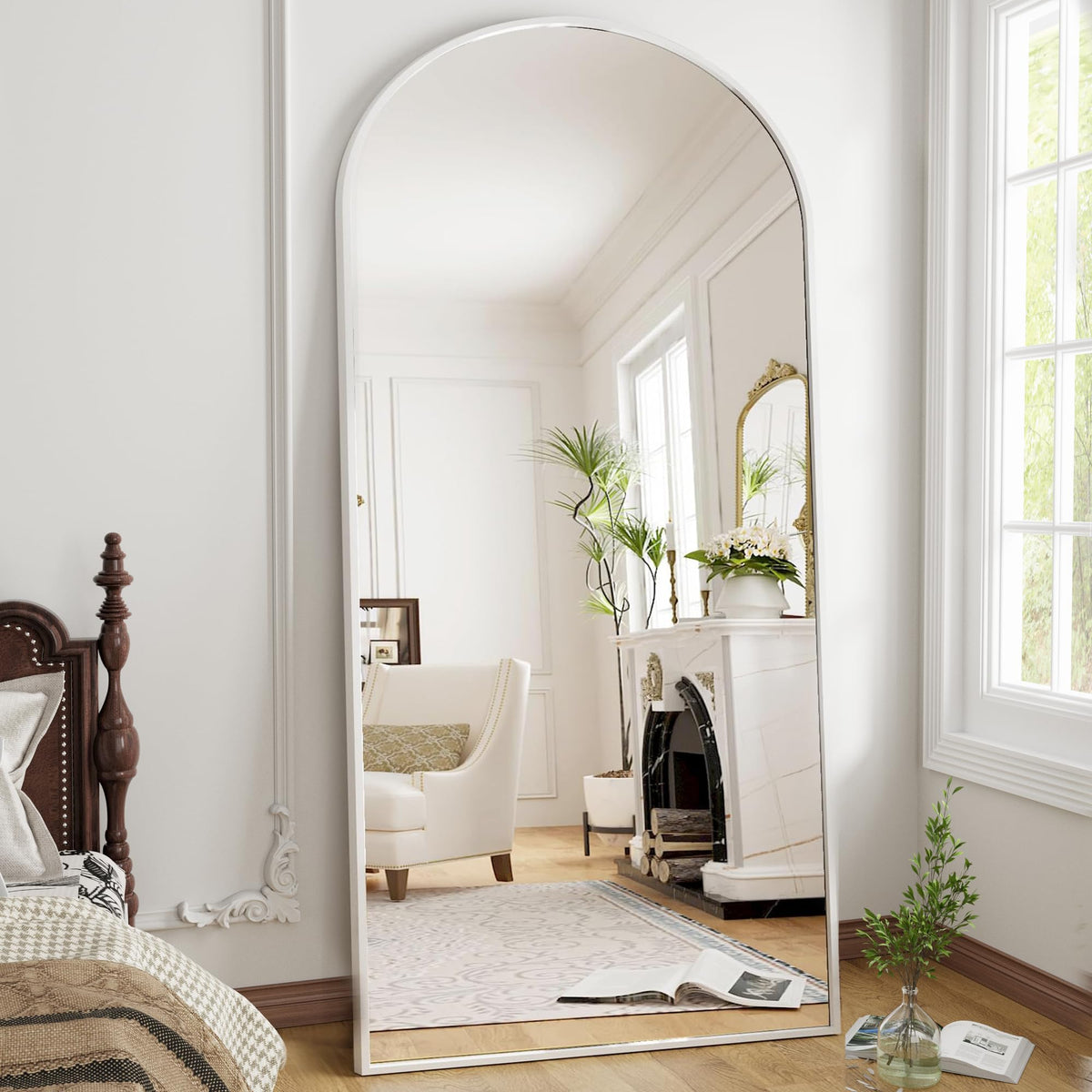 OGCAU Floor Full Length Mirror, 56"x20" Arched Full Body Mirror, White