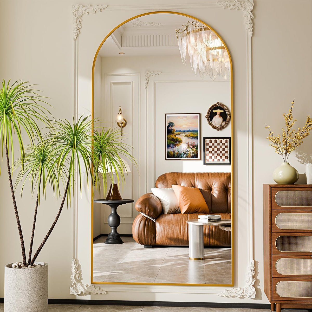 76"x34" Floor Mirror Full Length, Arched Full Length Mirror with Stand, Large Full Body Mirrors for Bedroom Living Room or Cloakroom Gold
