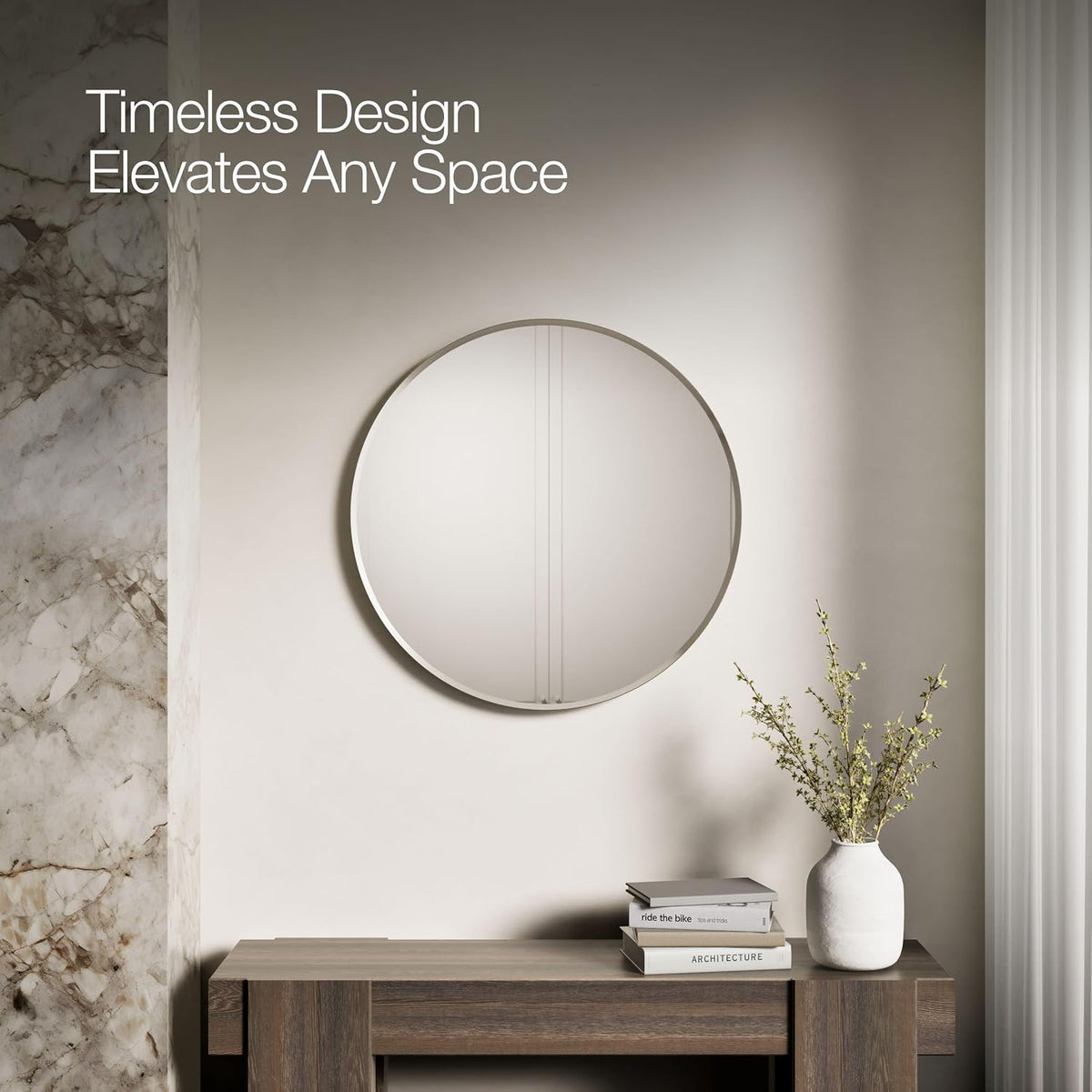 KOHLER 26050-BJL Essential 28" Round Wall Mirror, Large Circle Bathroom Mirror, Vanity Mirror with Frame, Brushed Nickel