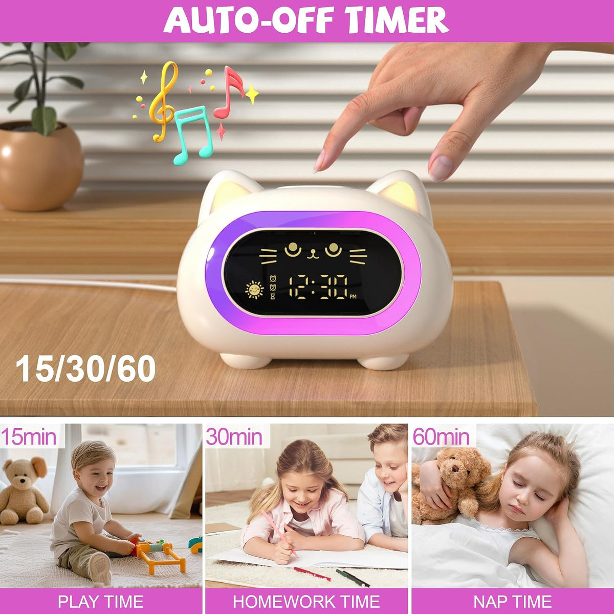 Honesorn Kids Alarm Clock Toddler Sleep Training Clock with 10 Night Lights