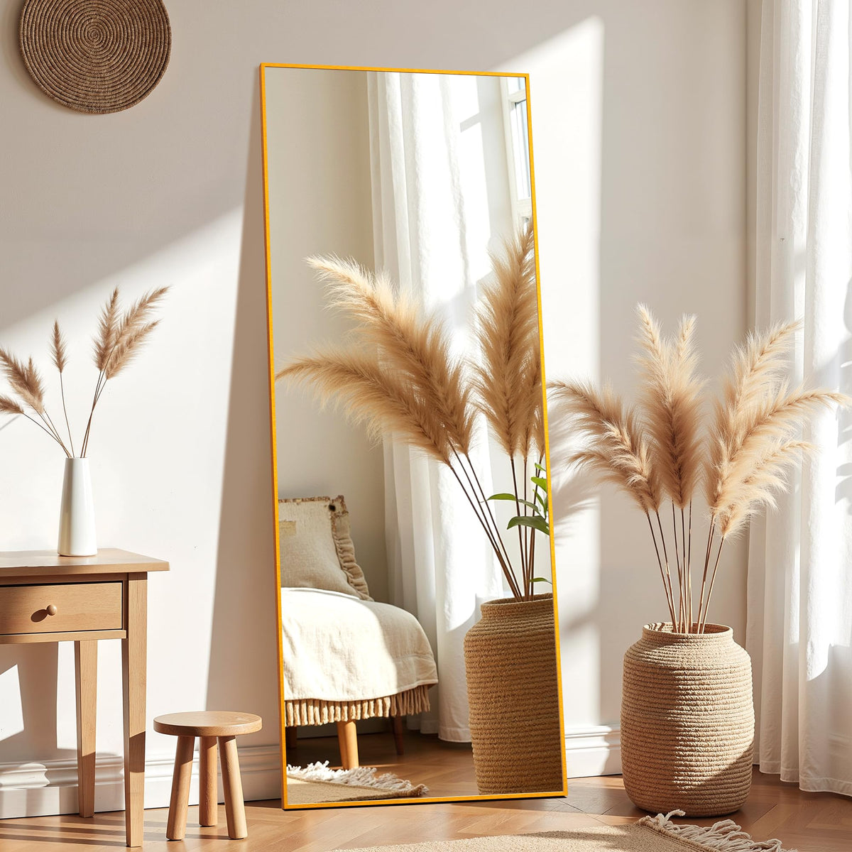 Alpen Gold Arched Full Length Mirror, X-Large 64x21 Floor Mirror with Stand