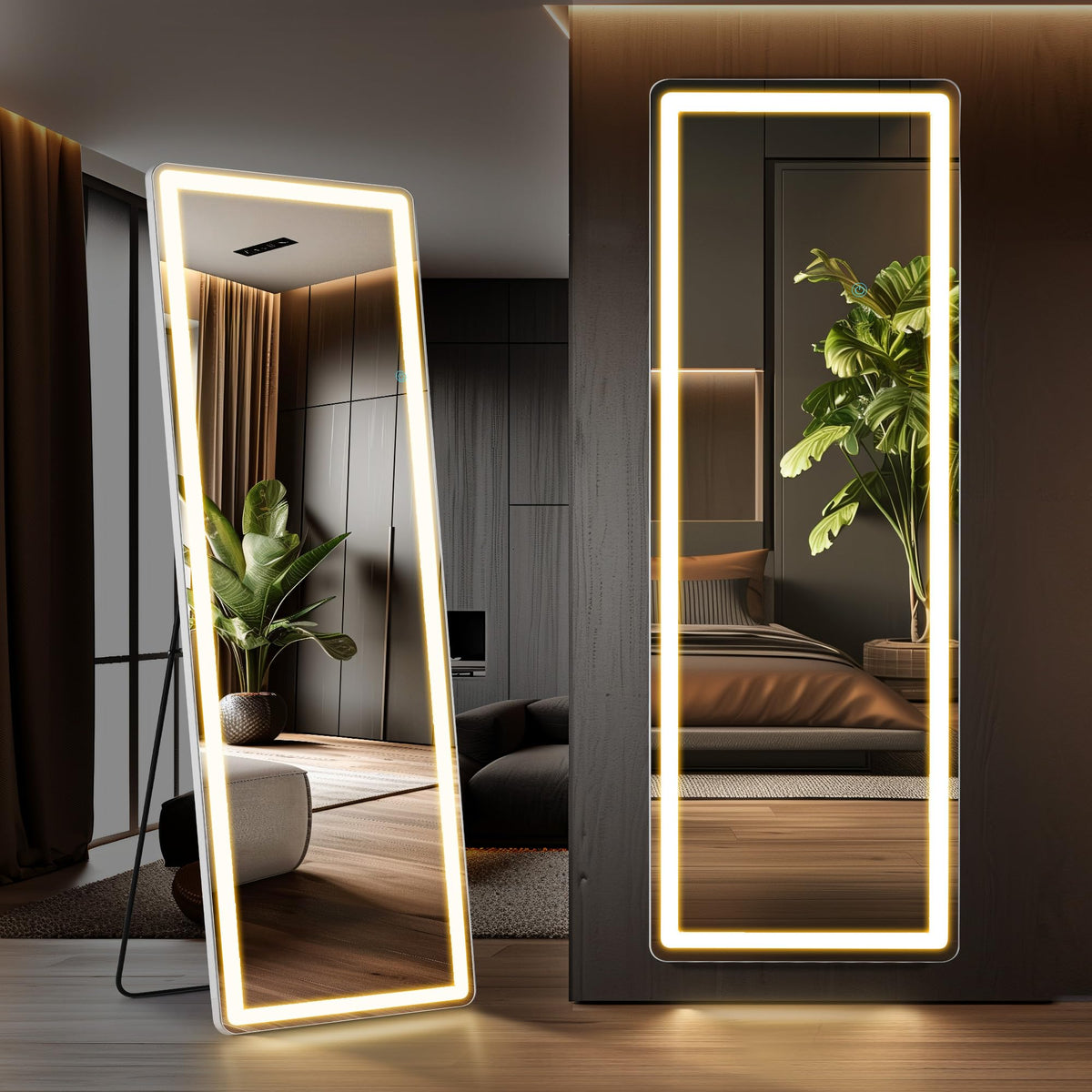 LED Rectangular Full Length Mirror, 64"L x 21"W Body Standing Mirror