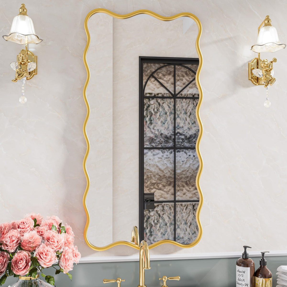 PROHOMEWARE 20x28 Gold Wavy Irregular Bathroom Mirror, Wall-Mounted
