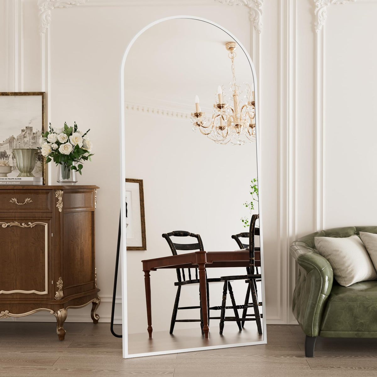 Rowjut Full Length Mirror Arched Floor Length Mirrors, 71"x26" Large Full Body & with Stand&Arch Wall Mounted &Standing Mirror for Bedroom Living Room, Aluminum Frame, Gold