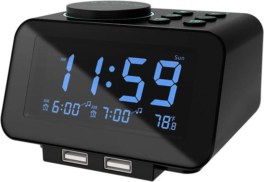 uscce Digital Dual Alarm Clock Radio for Bedrooms with 0-100% Dimmer