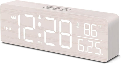 DreamSky Wooden Digital Alarm Clock with Date & Day of Week for Bedroom