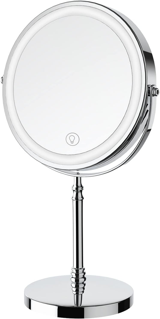 DEIOVWXS Makeup Mirror, Rechargeable Vanity Mirror with 3 Lights, 1X/10X