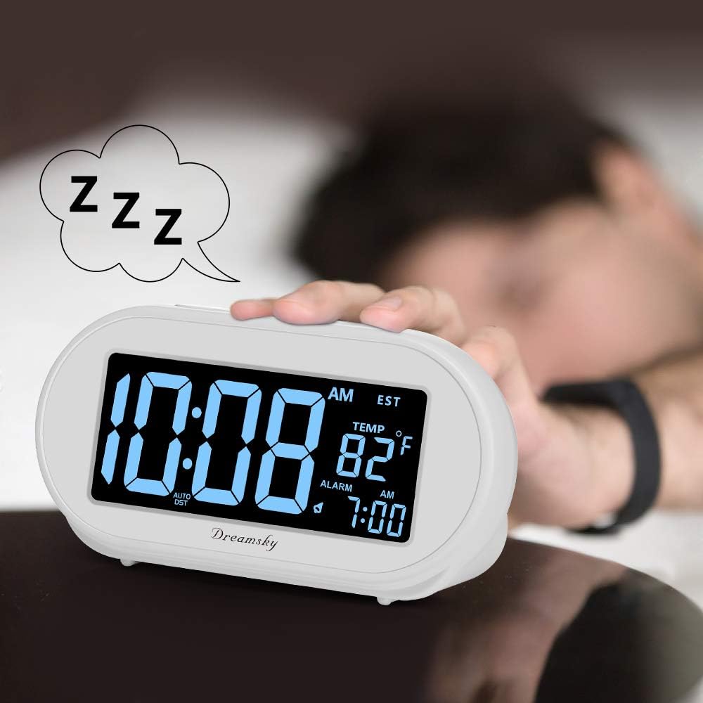DreamSky Alarm Clocks for Bedrooms, Auto Set Digital Clock with Date & Temp