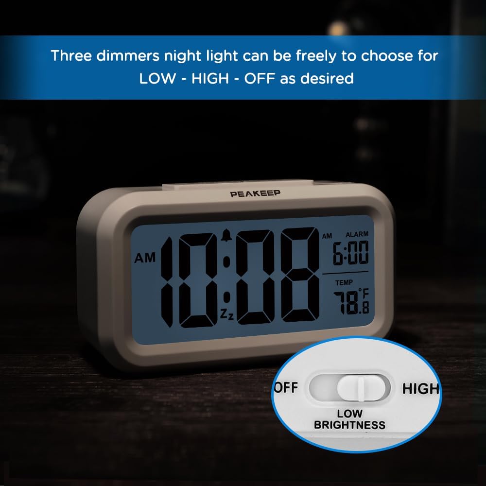 Peakeep Night Light Digital Alarm Clock Battery Operated Indoor Temperature