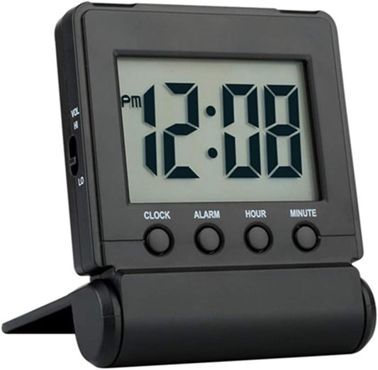 FAMICOZY Compact Digital Travel Alarm Clock with High/Low Volume Options,Simple to Set,Easy to Read,Bold Digits,Snooze Backlight,Quality Construction,2 AAA Battery Operated,Black