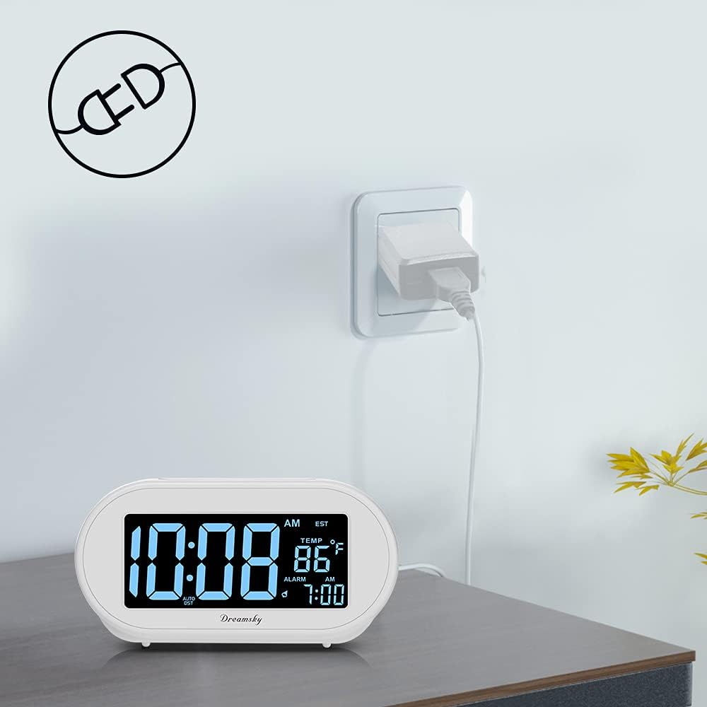 DreamSky Alarm Clocks for Bedrooms, Auto Set Digital Clock with Date & Temp