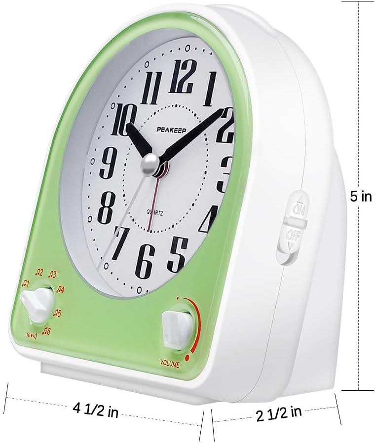 Peakeep Analog Alarm Clock Non-Ticking Silent, 7 Wake-up Sounds