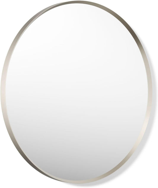 KOHLER 26050-BJL Essential 28" Round Wall Mirror, Large Circle Bathroom Mirror, Vanity Mirror with Frame, Brushed Nickel