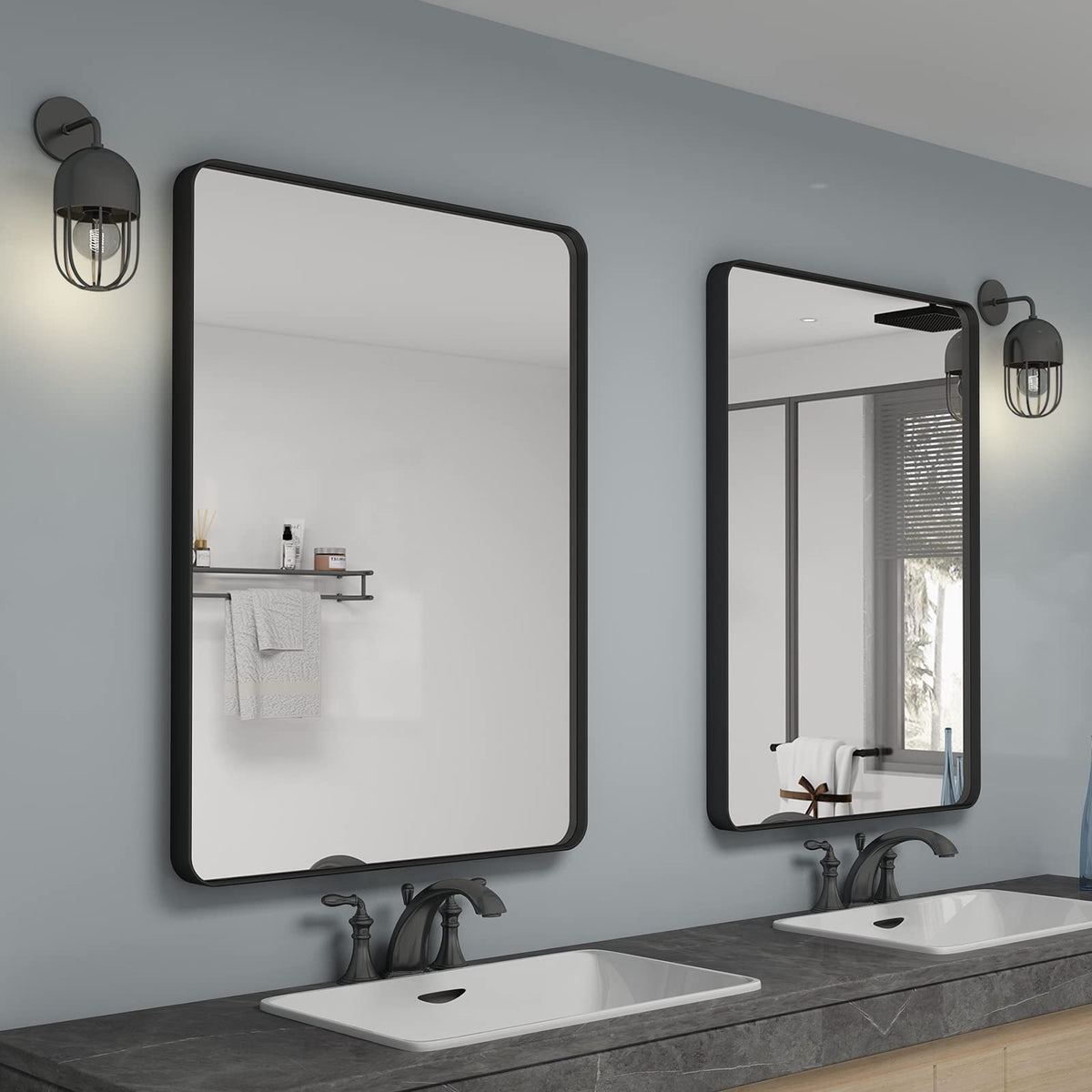 24x30 Inch Black Metal Framed Bathroom Mirror for Wall