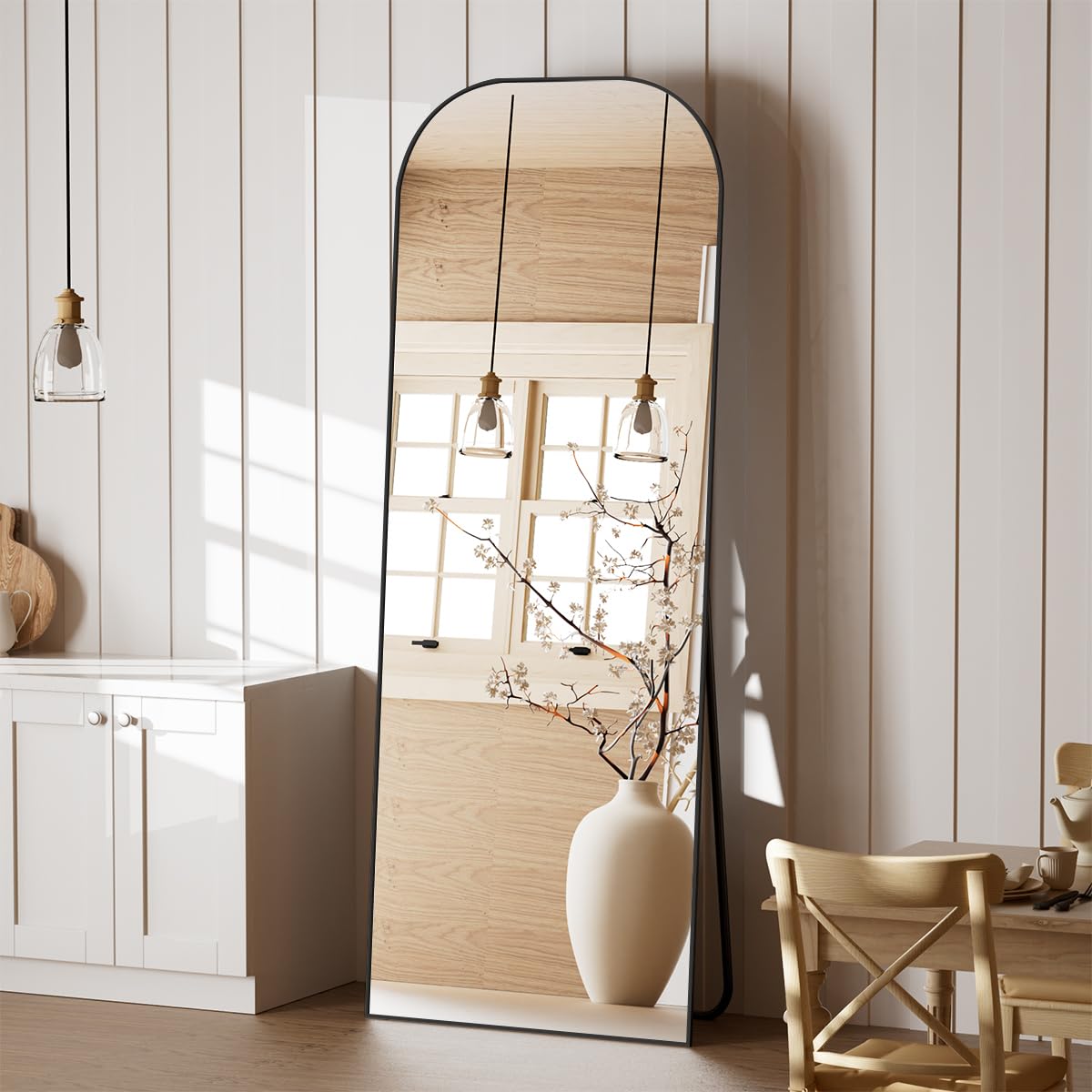 Koonmi Full Length Mirror, 71"x30" Mirror Full Length with Stand, Gold Domed Top Square-Edged Floor Mirror with Aluminum Alloy Frame for Bedroom Living Room
