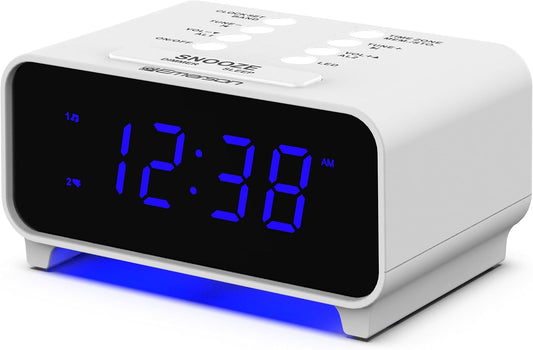 Emerson SmartSet Dual Alarm Clock Radio with PLL AM/FM, Auto Time Setting, Sleep Timer, Snooze, 20 Presets, Easy-to-Read 0.9-inch Blue Dimmable LED Display, CKS1500