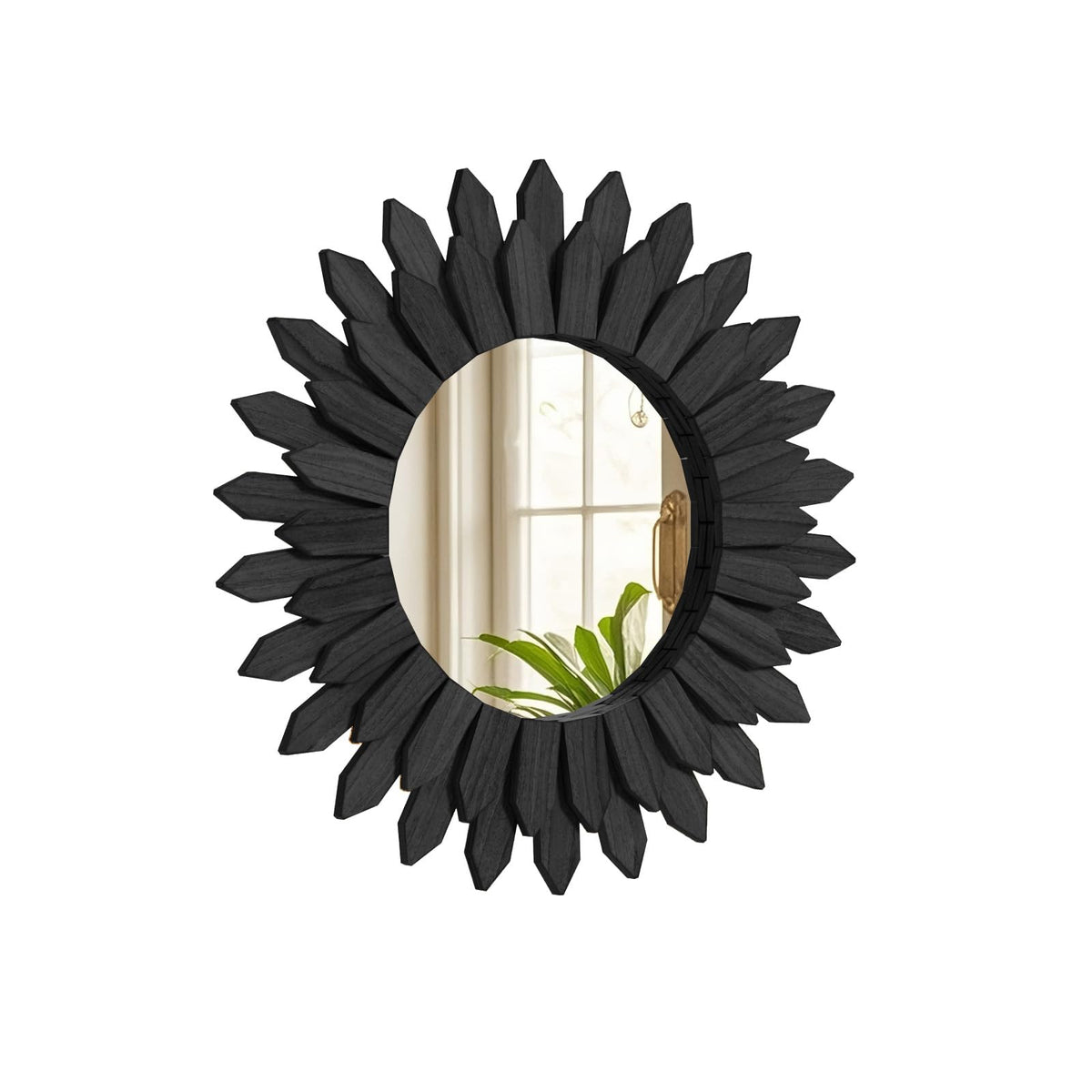 24" Round Sunburst Wooden Mirror Boho Rustic Wall Decor