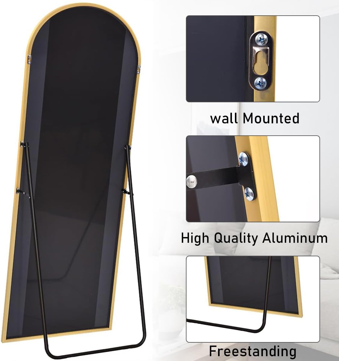Full Length Mirror, 71"x26" Arched Standing Mirror Full Length (Gold)