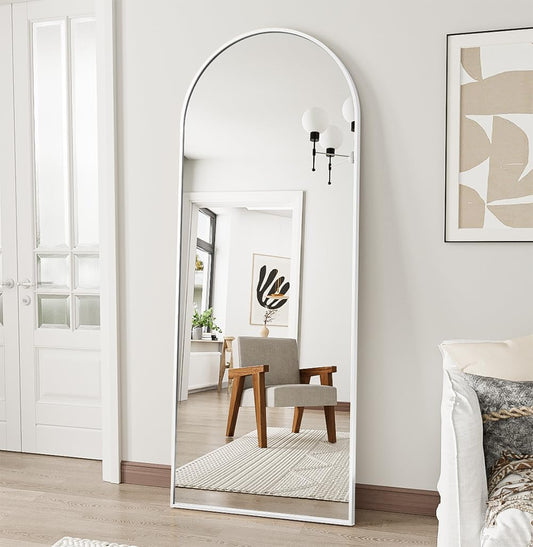 OGCAU Floor Full Length Mirror, 56"x20" Arched Full Body Mirror, White