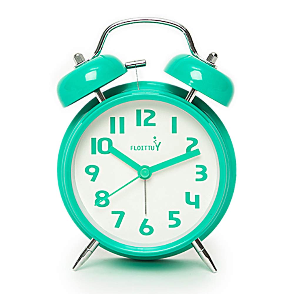 FLOITTUY Loud Alarm for Deep Sleepers 4'' Twin Bell Alarm Clock with Backlight for Bedroom and Home Decoration(Green)